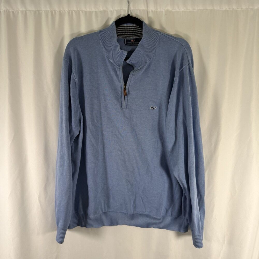 Vineyard Vines Sweater Men's XL Blue 1/4 Zip Pullover Turtleneck Cotton Long Sle